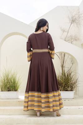 brown printed pure viscose rayon  frontslit anarkali long kurtis 2