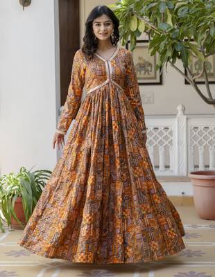 multicolor printed muslin  anarkali long kurtis with dupatta 4