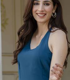 blue printed georgette anarkali long kurtis