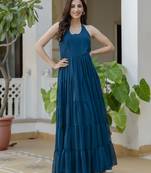 ftDiva Women blue printed georgette anarkali Sleeveless long kurti ( Wedding, Ceremony, Annyversary Gift, Festive, )