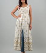 white printed viscose rayon anarkali long kurtis