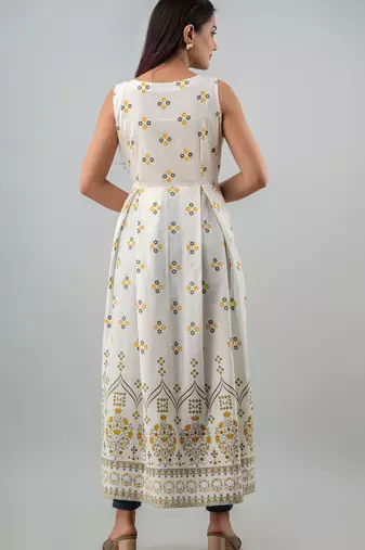 white printed viscose rayon anarkali long kurtis