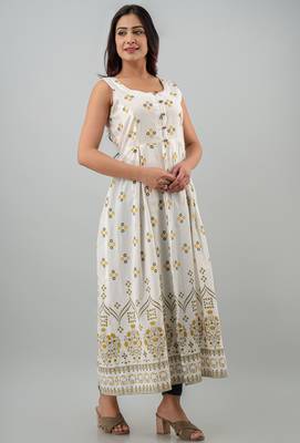 white printed viscose rayon anarkali long kurtis 3