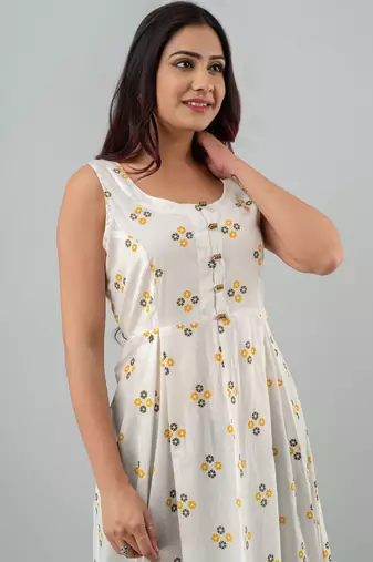 white printed viscose rayon anarkali long kurtis