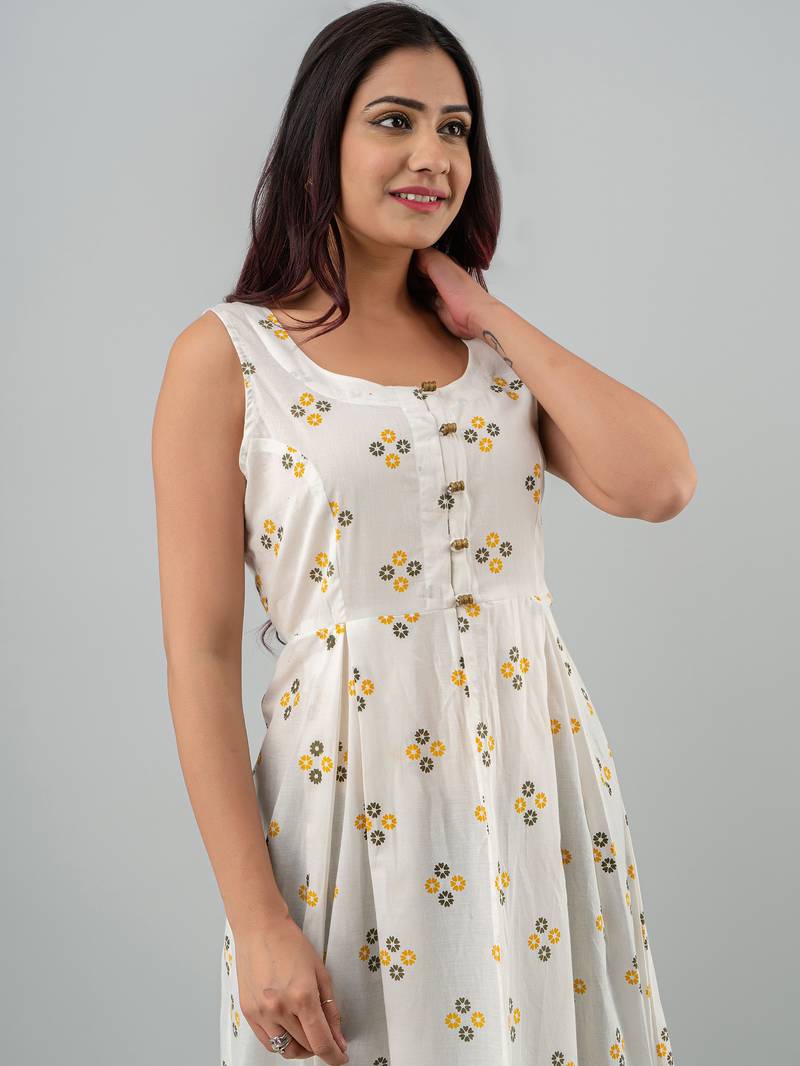 white printed viscose rayon anarkali long kurtis