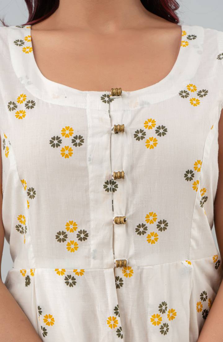 white printed viscose rayon anarkali long kurtis