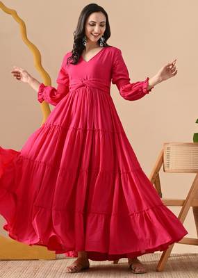 pink printed pure cotton anarkali long kurtis 1