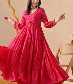 pink printed pure cotton anarkali long kurtis