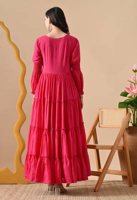 pink printed pure cotton anarkali long kurtis 2