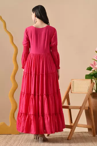 pink printed pure cotton anarkali long kurtis