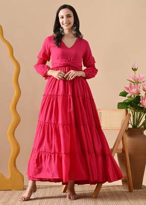 pink printed pure cotton anarkali long kurtis 3