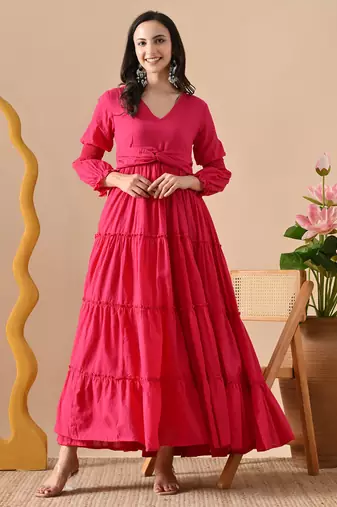 pink printed pure cotton anarkali long kurtis