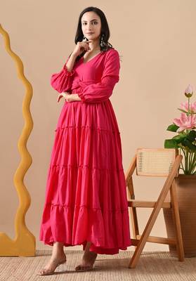 pink printed pure cotton anarkali long kurtis 4