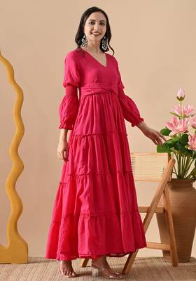 pink printed pure cotton anarkali long kurtis 5