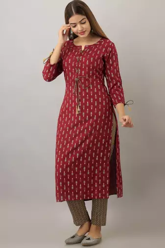  maroon  printed viscose rayon ethnic kurtis