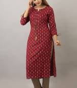  maroon  printed viscose rayon ethnic kurtis