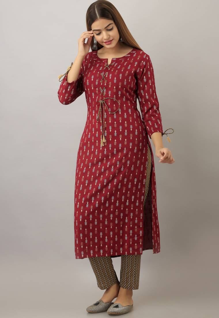  maroon  printed viscose rayon ethnic kurtis