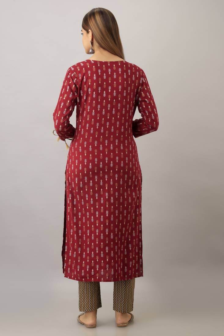  maroon  printed viscose rayon ethnic kurtis