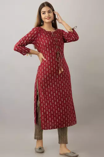  maroon  printed viscose rayon ethnic kurtis