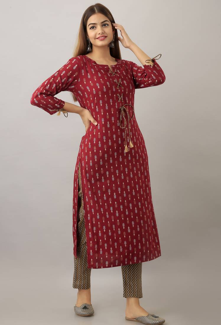  maroon  printed viscose rayon ethnic kurtis
