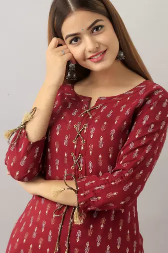  maroon  printed viscose rayon ethnic kurtis