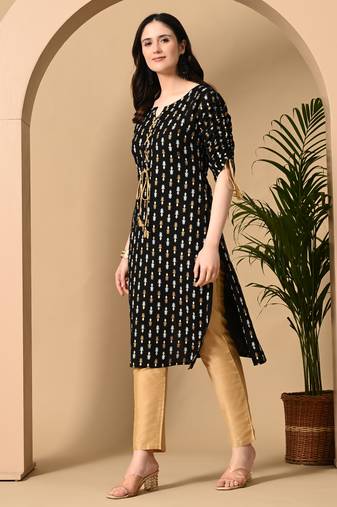  black  printed viscose rayon ethnic kurtis
