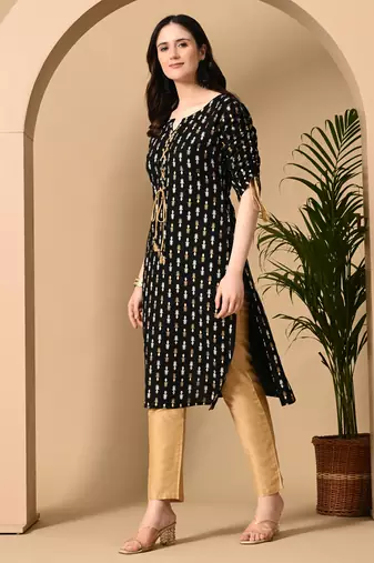  black  printed viscose rayon ethnic kurtis