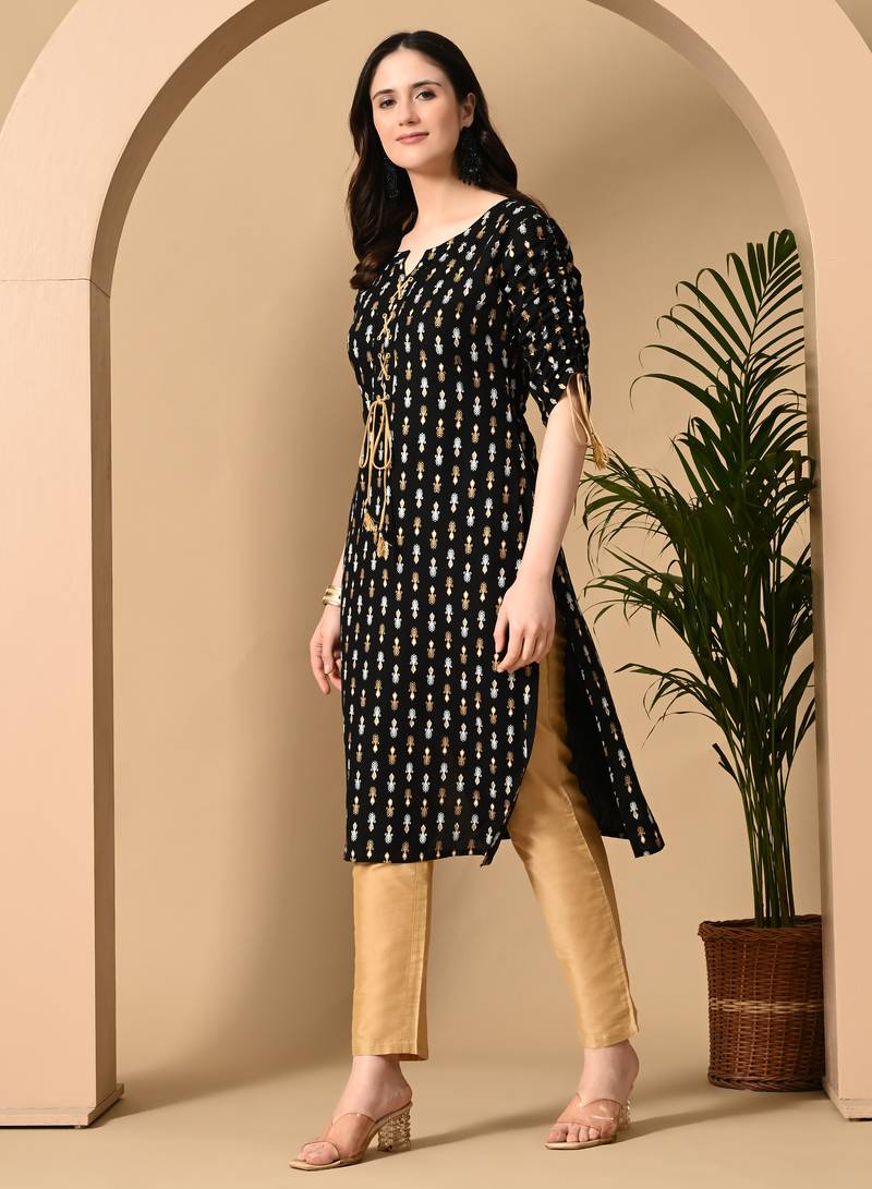  black  printed viscose rayon ethnic kurtis