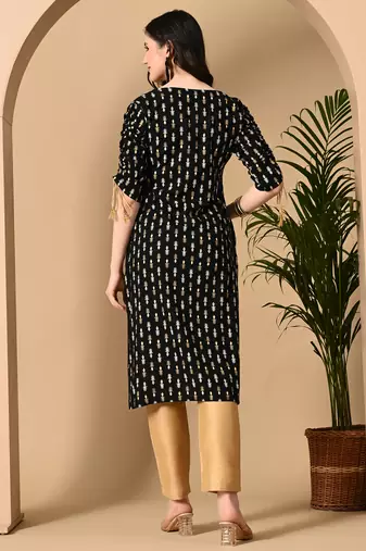  black  printed viscose rayon ethnic kurtis