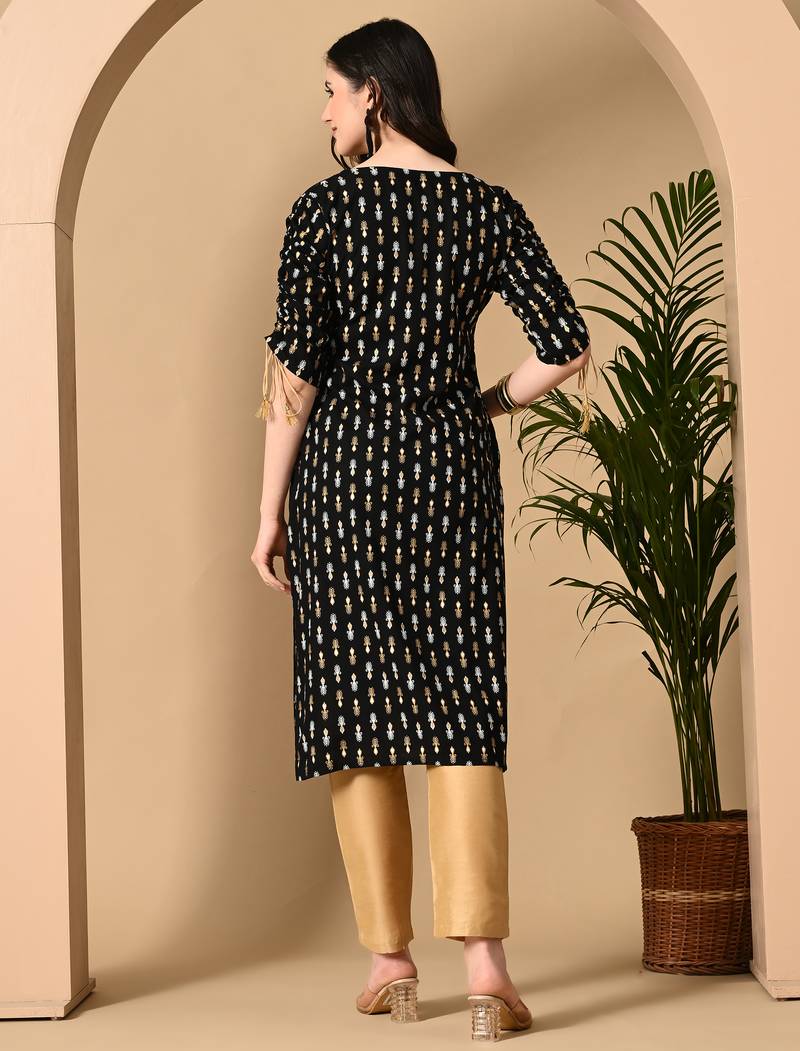  black  printed viscose rayon ethnic kurtis
