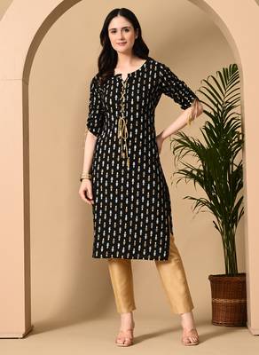  black  printed viscose rayon ethnic kurtis 3