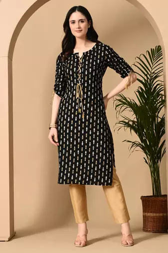  black  printed viscose rayon ethnic kurtis