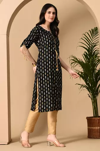  black  printed viscose rayon ethnic kurtis