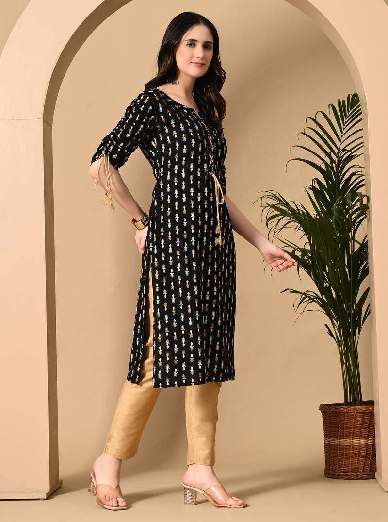  black  printed viscose rayon ethnic kurtis
