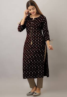  black  printed viscose rayon ethnic kurtis 1