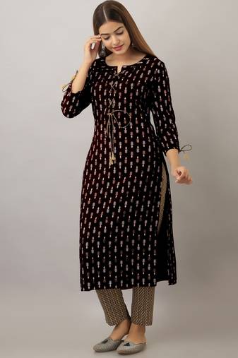  black  printed viscose rayon ethnic kurtis