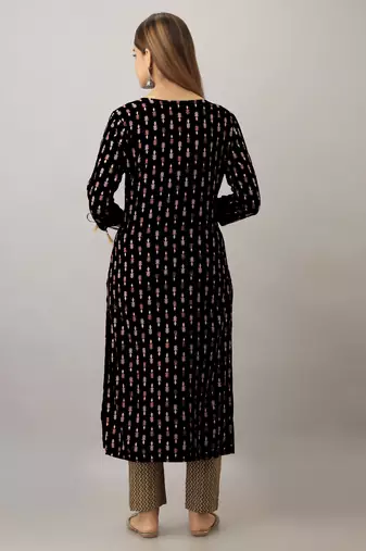  black  printed viscose rayon ethnic kurtis