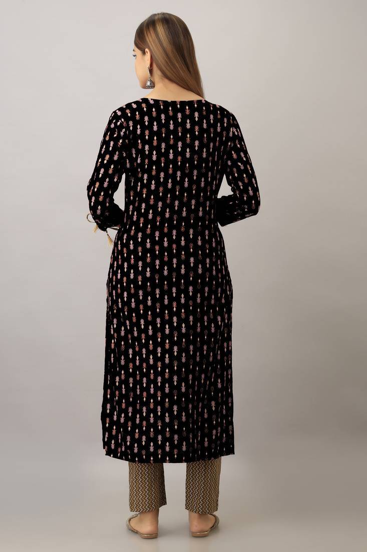  black  printed viscose rayon ethnic kurtis
