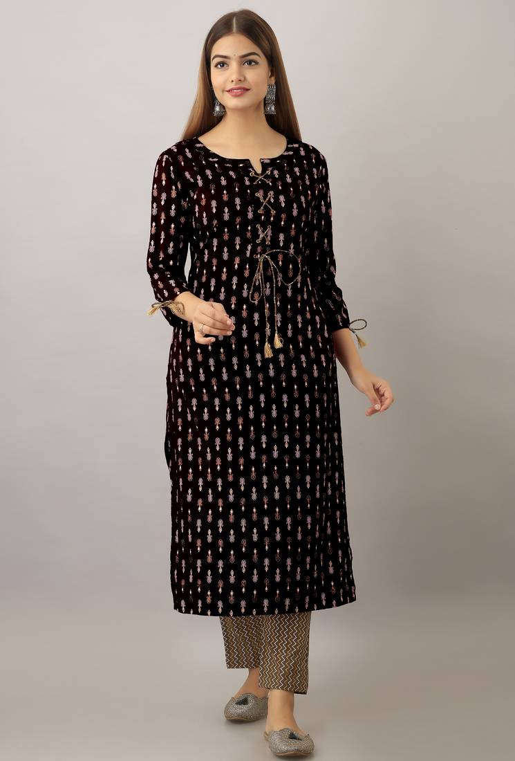  black  printed viscose rayon ethnic kurtis