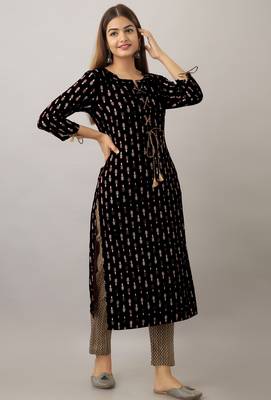  black  printed viscose rayon ethnic kurtis 4