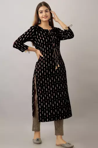  black  printed viscose rayon ethnic kurtis