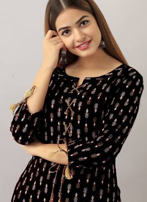  black  printed viscose rayon ethnic kurtis 5