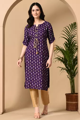  purple  printed viscose rayon ethnic kurtis