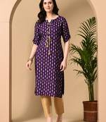  purple  printed viscose rayon ethnic kurtis