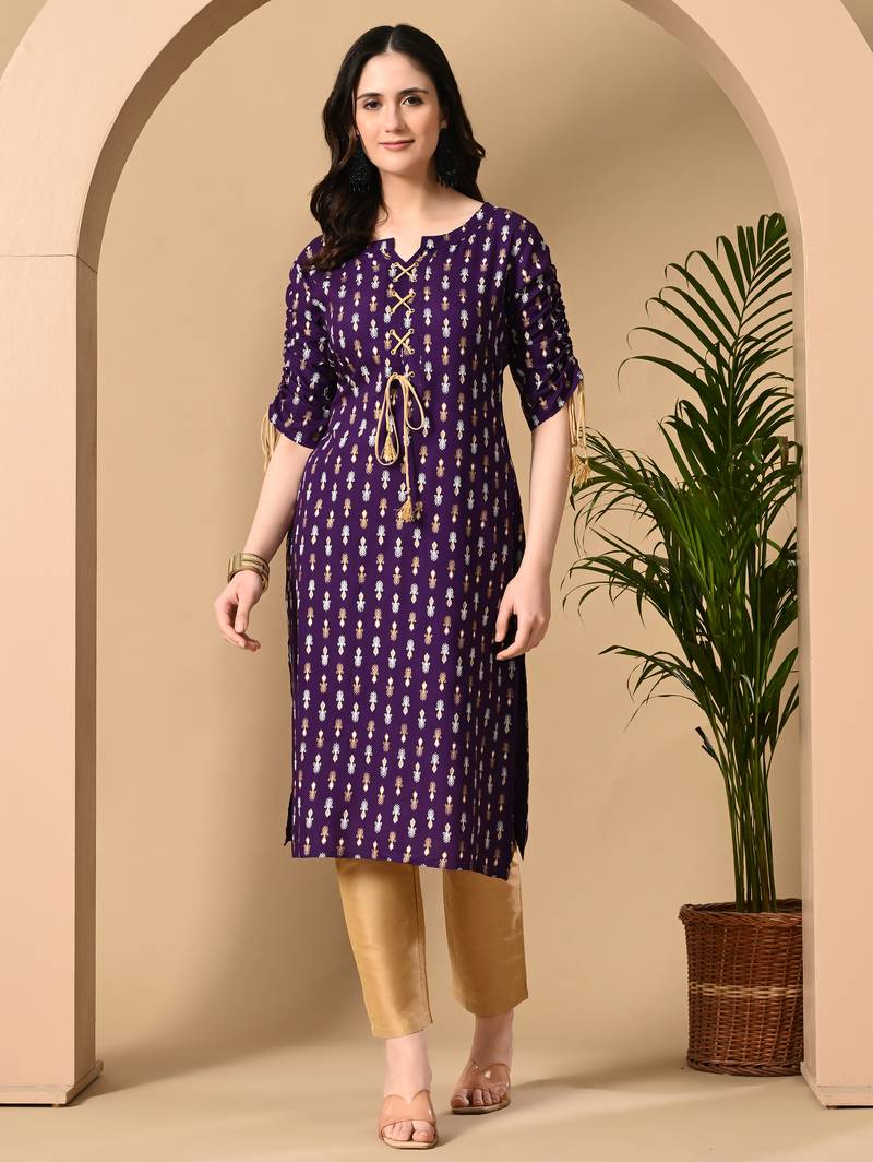  purple  printed viscose rayon ethnic kurtis
