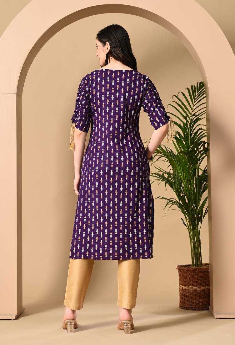  purple  printed viscose rayon ethnic kurtis