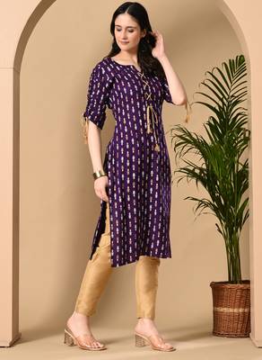  purple  printed viscose rayon ethnic kurtis 3