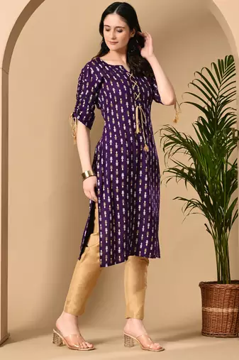  purple  printed viscose rayon ethnic kurtis