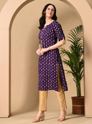  purple  printed viscose rayon ethnic kurtis 4