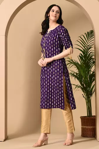  purple  printed viscose rayon ethnic kurtis